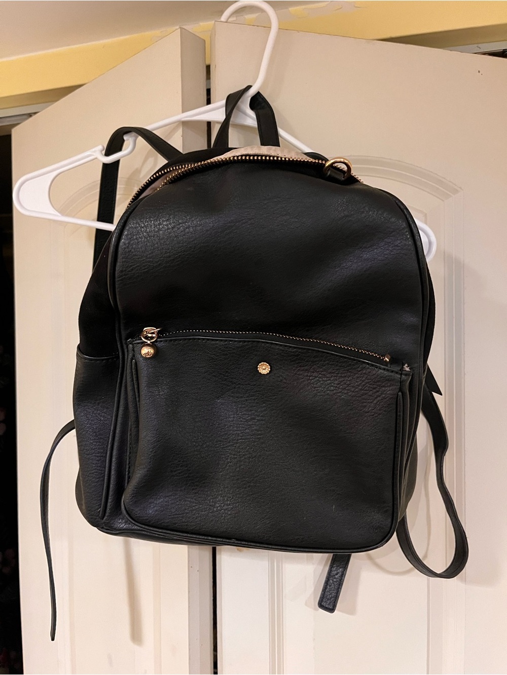 LC Lauren Conrad Black Faux Leather Backpack with Gold Hardware